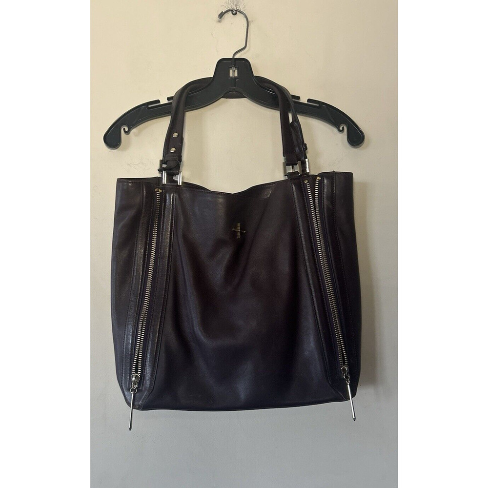 Pour La Victoire Leather Nouveau Shoulder Handbag Tote Zipper Detail Mauve Brown
